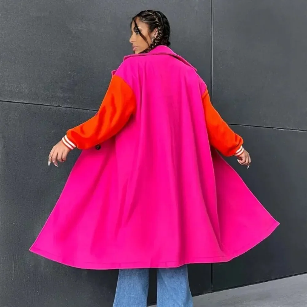 Callie Lives Oversized Varsity 2Face Pink & Orange Trench Coat Plus Size 0X - Picture 3 of 3